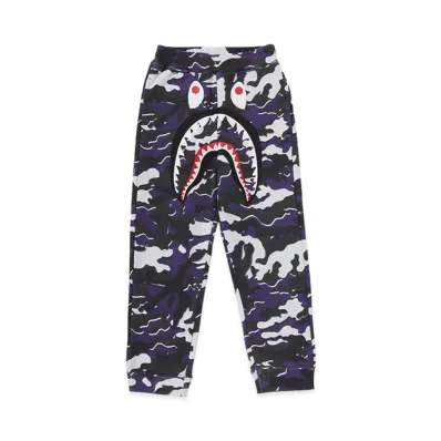 A BATHING APE Kids Glitch Woodland Camo Shark Sweat Pants "Purple"