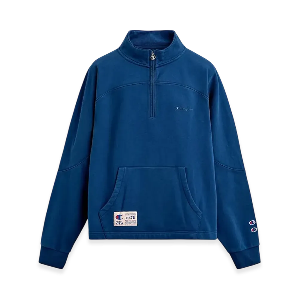 ZARA x CHAMPION Zipper Neck Sweatshirt "Navy Blue"