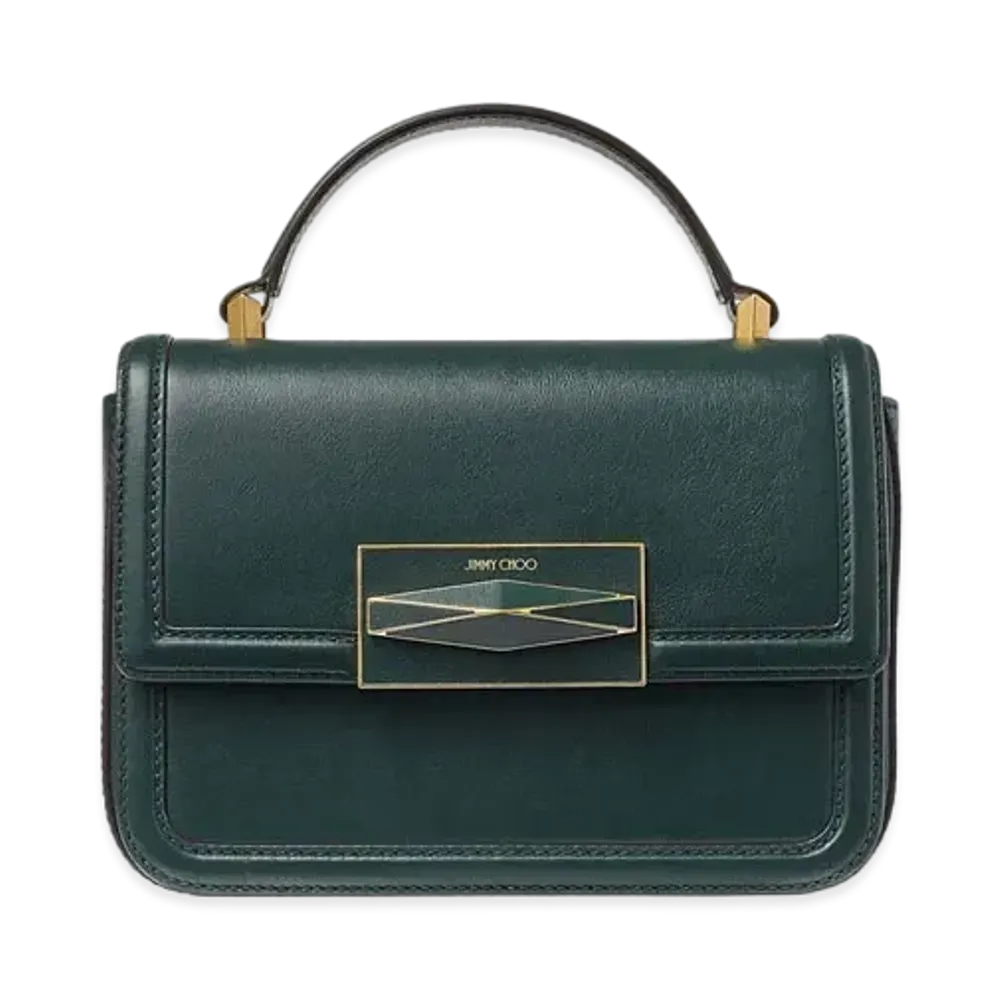 Jimmy Choo Diamond Top Handle Smooth Calf Leather Top Handle Bag "Dark Green"