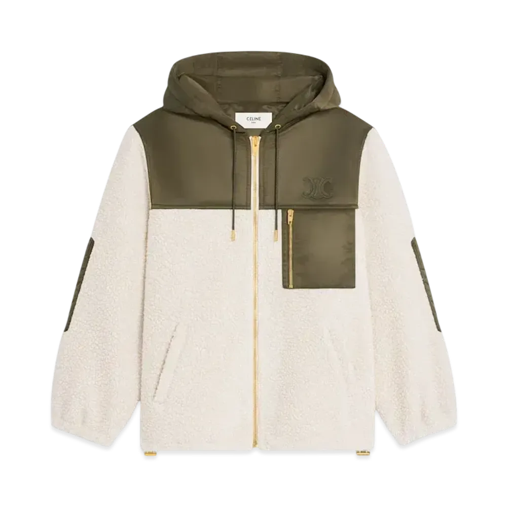 CELINE Women's Fleece Jacket in Fur-Effect Cashmere "Grege/Khaki"