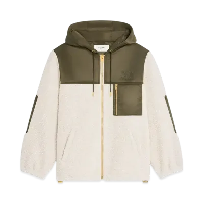 CELINE Women's Fleece Jacket in Fur-Effect Cashmere "Grege/Khaki"