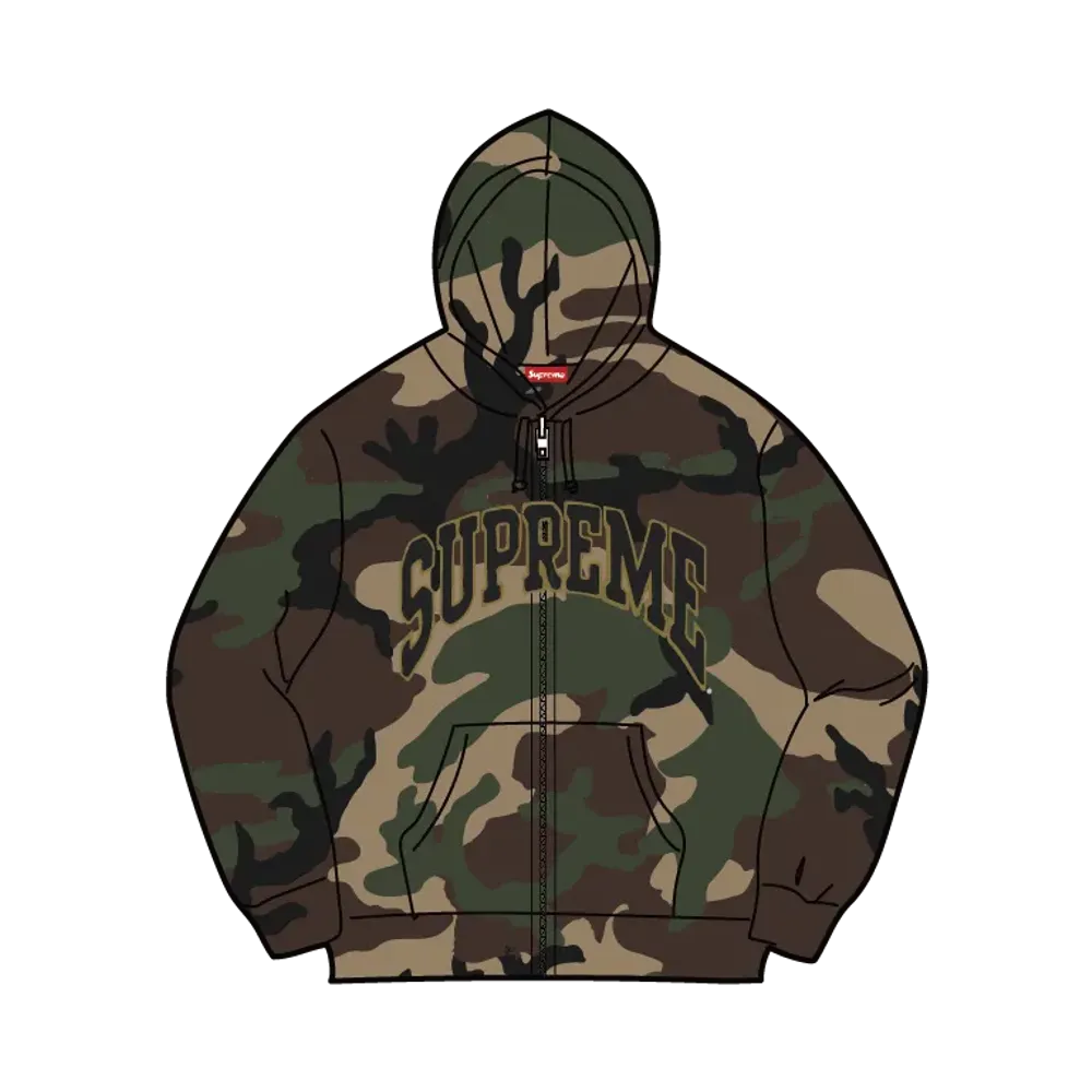 Supreme Cracked Raglan Zip Up Hooded Sweatshirt "Woodland Camo"