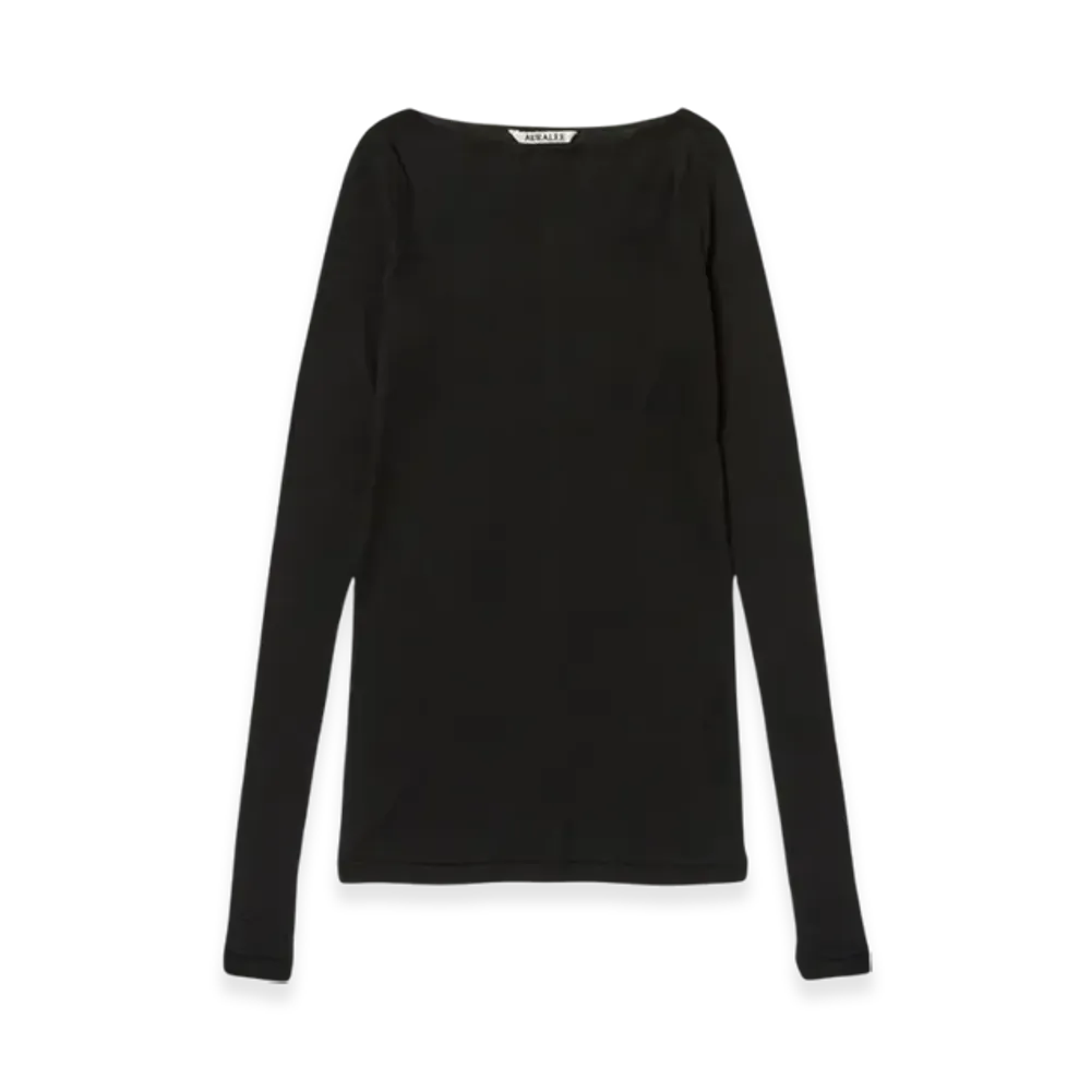 AURALEE High Gauge Sheer Rib Boat Neck L/S T-Shirt "Black"