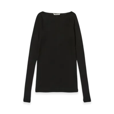 AURALEE High Gauge Sheer Rib Boat Neck L/S T-Shirt "Black"