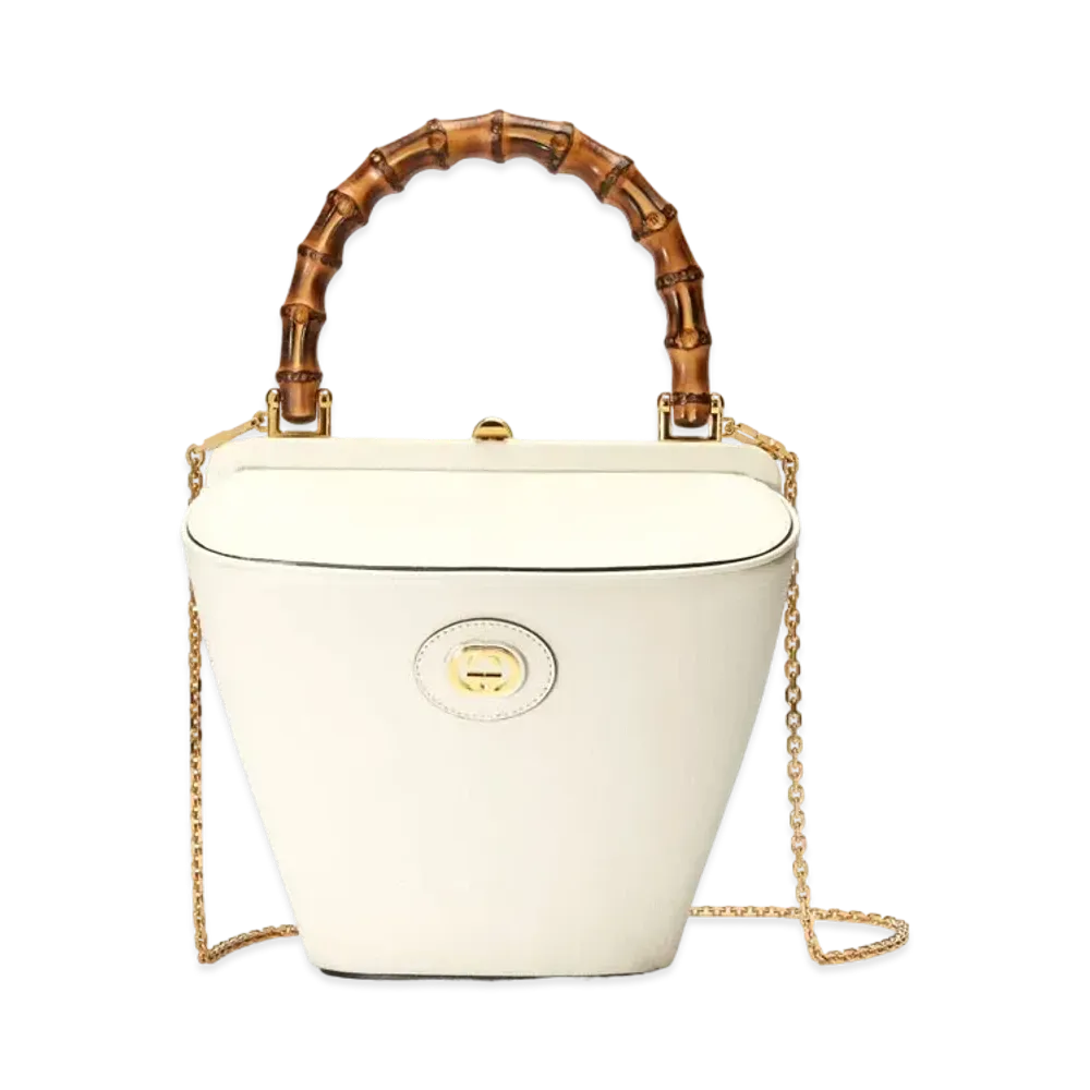 GUCCI Small Bamboo Bucket Bag With Chain "White"