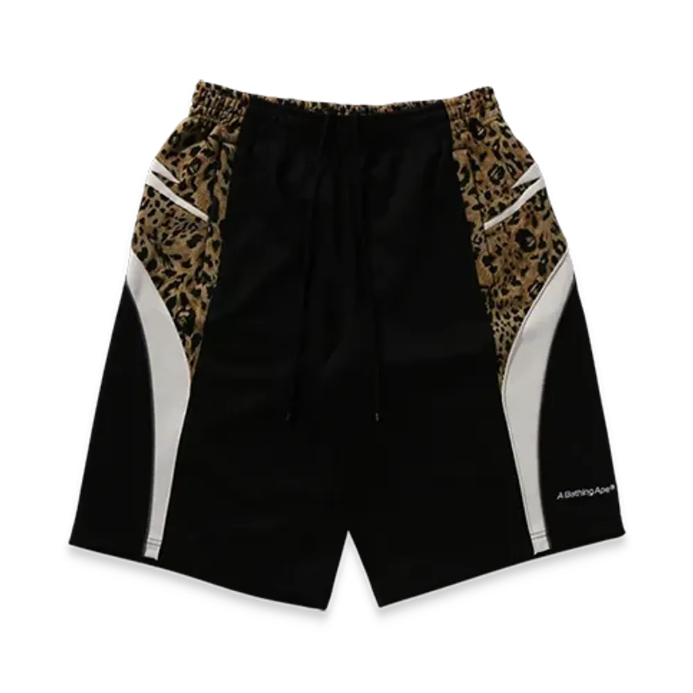 A BATHING APE Wild Leopard Pattern Knee Length Oversized Fit Track Shorts "Black"