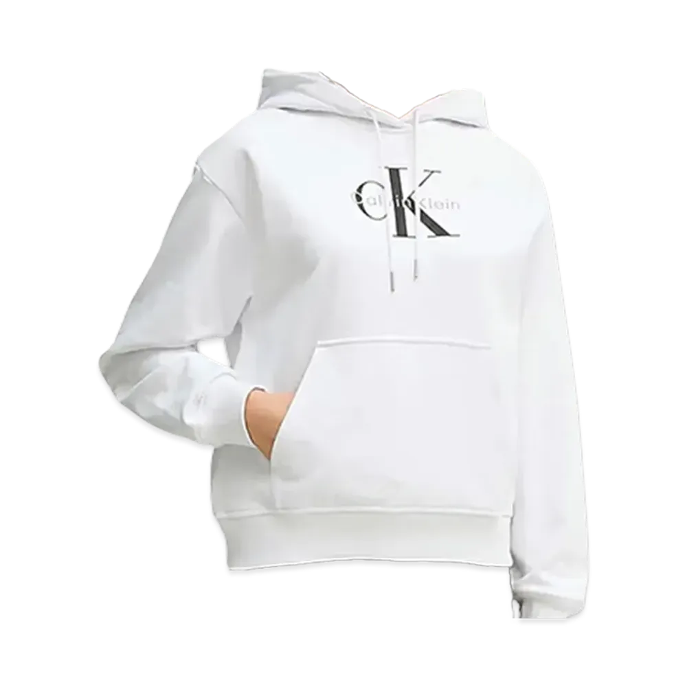 Calvin Klein Jeans Women's LS Monologo French Terry Po Hoodie "Brilliant White"