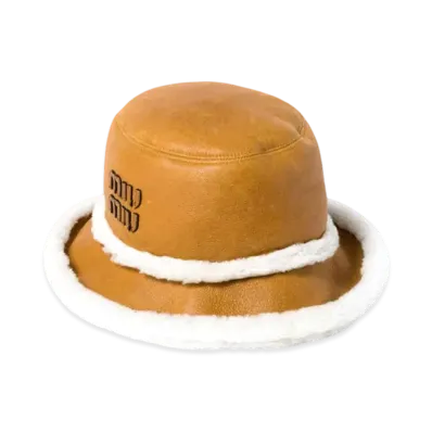 MIUMIU Shearling Bucket Hat "Cognac/Natural"