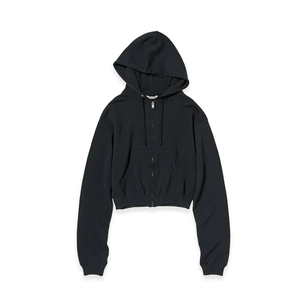 AURALEE Women's High Twist Light Sweat Zip Parka "Ink Black"