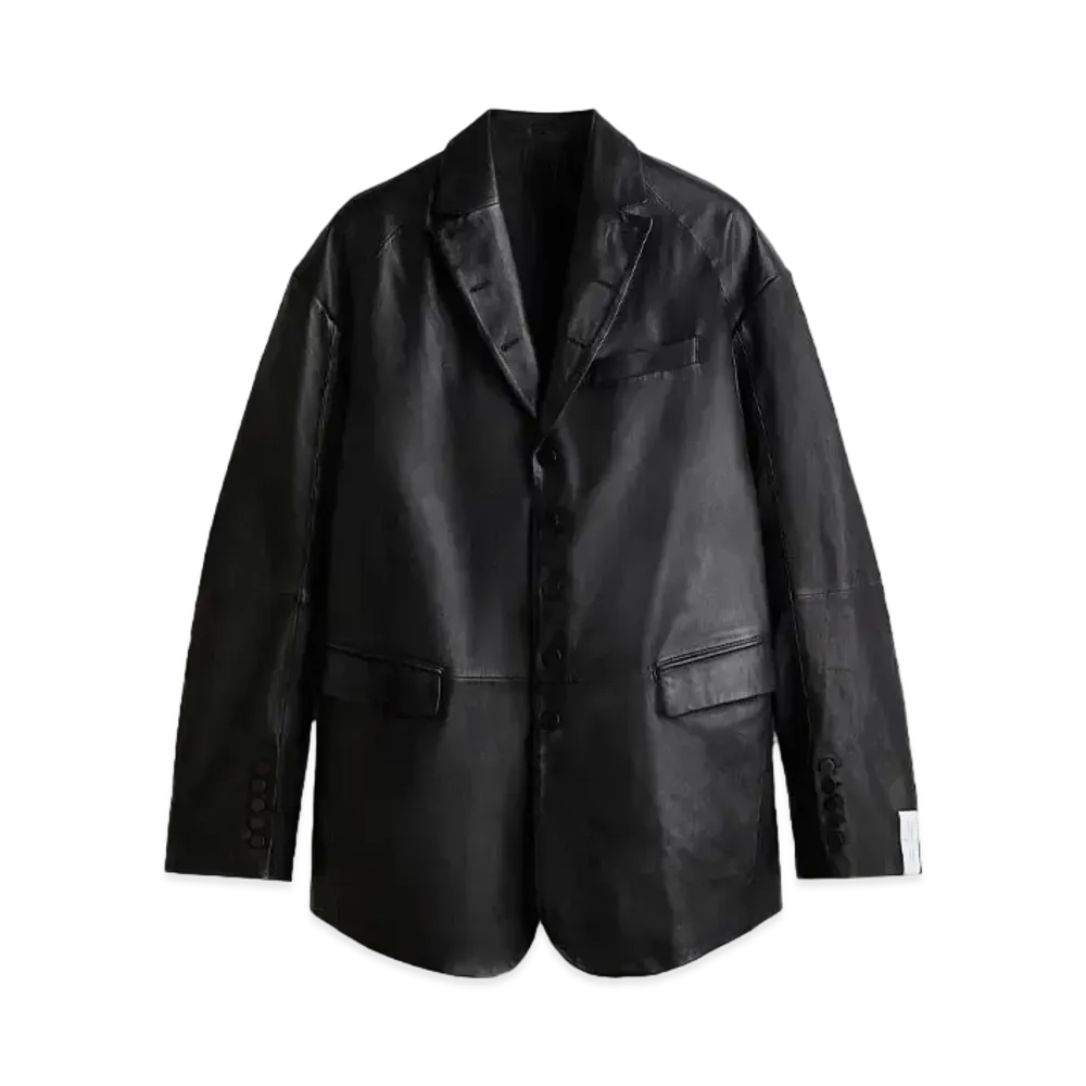 rokh x H&M Button Detail Leather Blazer "Black"