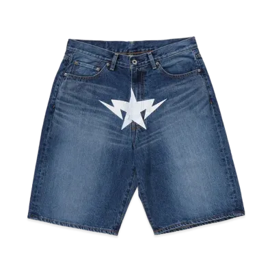 A BATHING APE Twin Sta Relaxed Fit Denim Shorts "Lightindi"