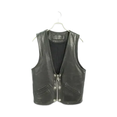 Chrome Hearts 6 Button Fairy Cross Leather Patch Dagger Zip Vest "Black"