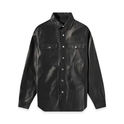Rick Owens Button Up Leather Shirt "Black"