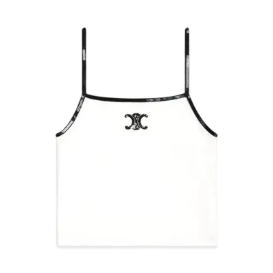 CELINE Embroidered Triomphe Tank Top In Cotton Jersey "Off White/Black"