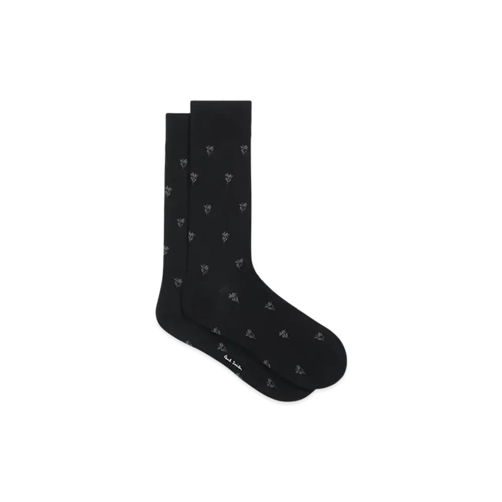 Paul Smith Stem Floral Socks "Black"