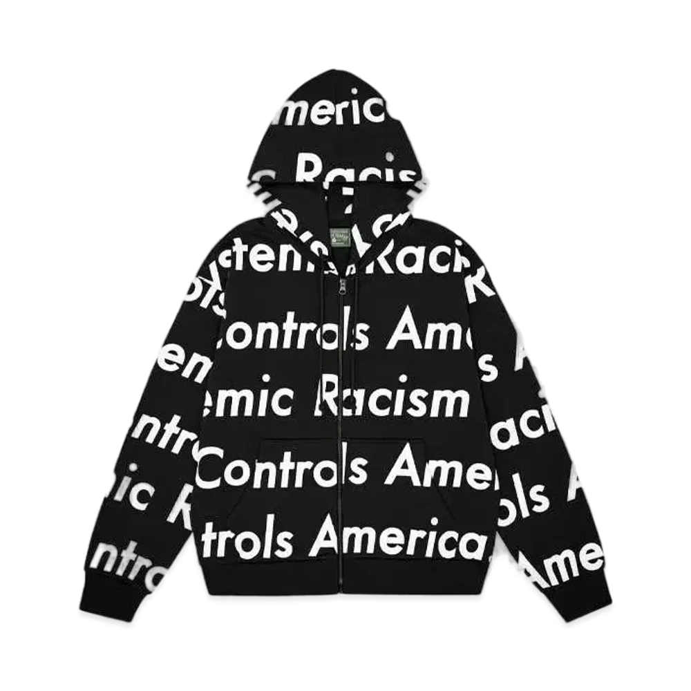 DENIM TEARS x Arthur Jafa Systemic Racism Controls America Zip Up Hoodie "Black"