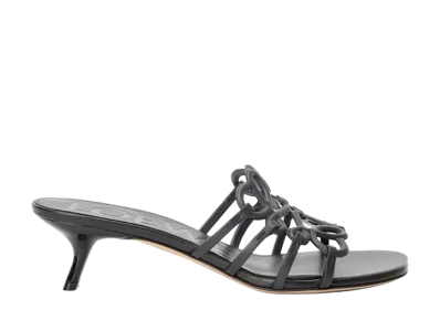 LOEWE Women's Petal Anagram Slide in Soft Calfskin "Black"