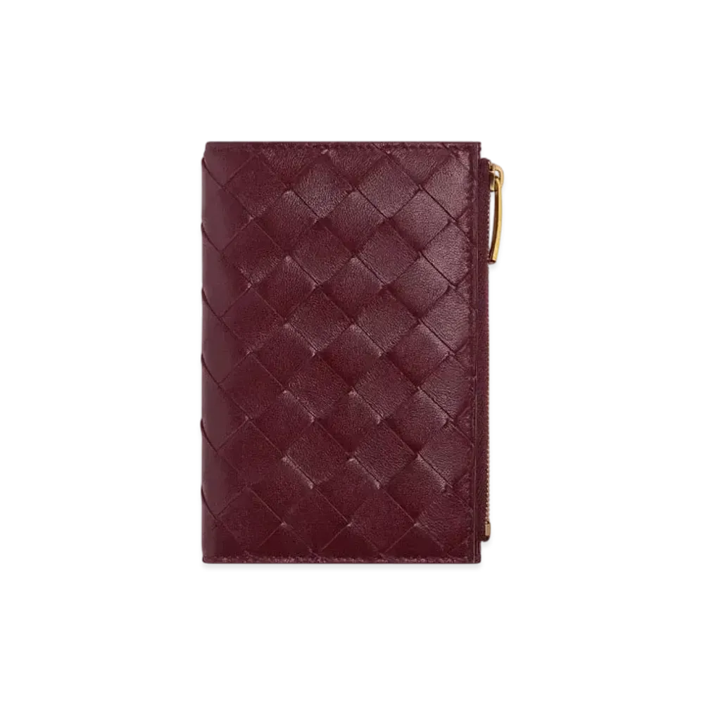 Bottega Veneta Medium Intrecciato Bi-Fold Zip Wallet "Barolo"