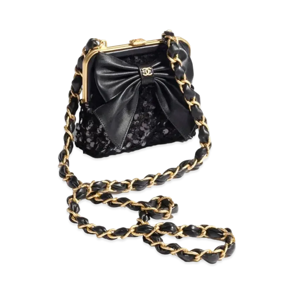 CHANEL Clutch with Chain Tweed, Sequins & Gold-Tone Metal "Black"