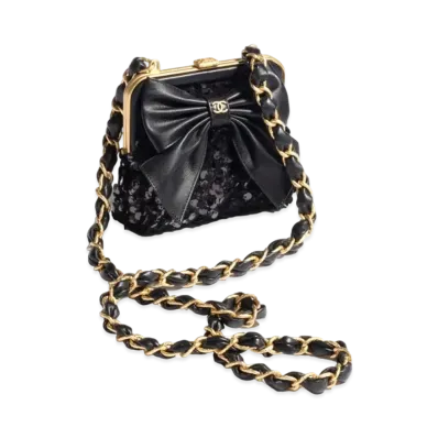 CHANEL Clutch with Chain Tweed, Sequins & Gold-Tone Metal "Black"