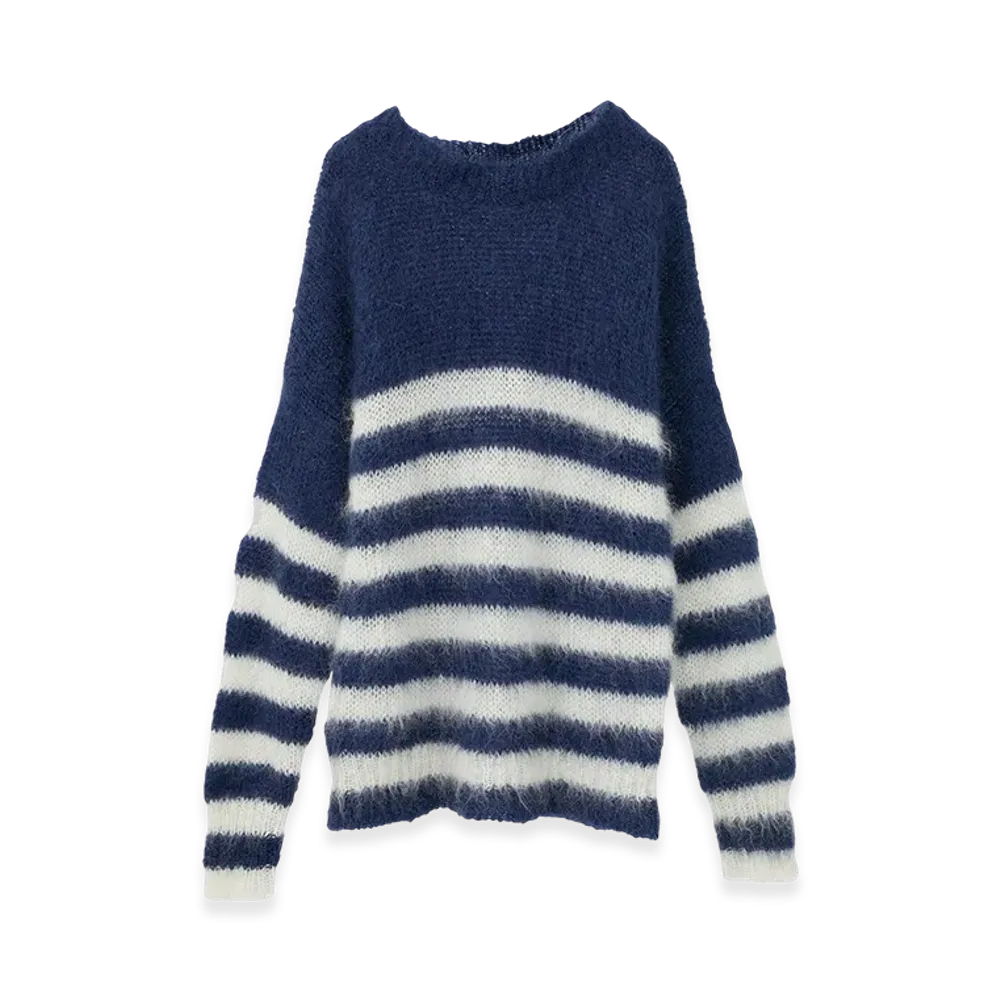 FRAGMENT x CLANE Border Mohair Knit Tops "Navy"