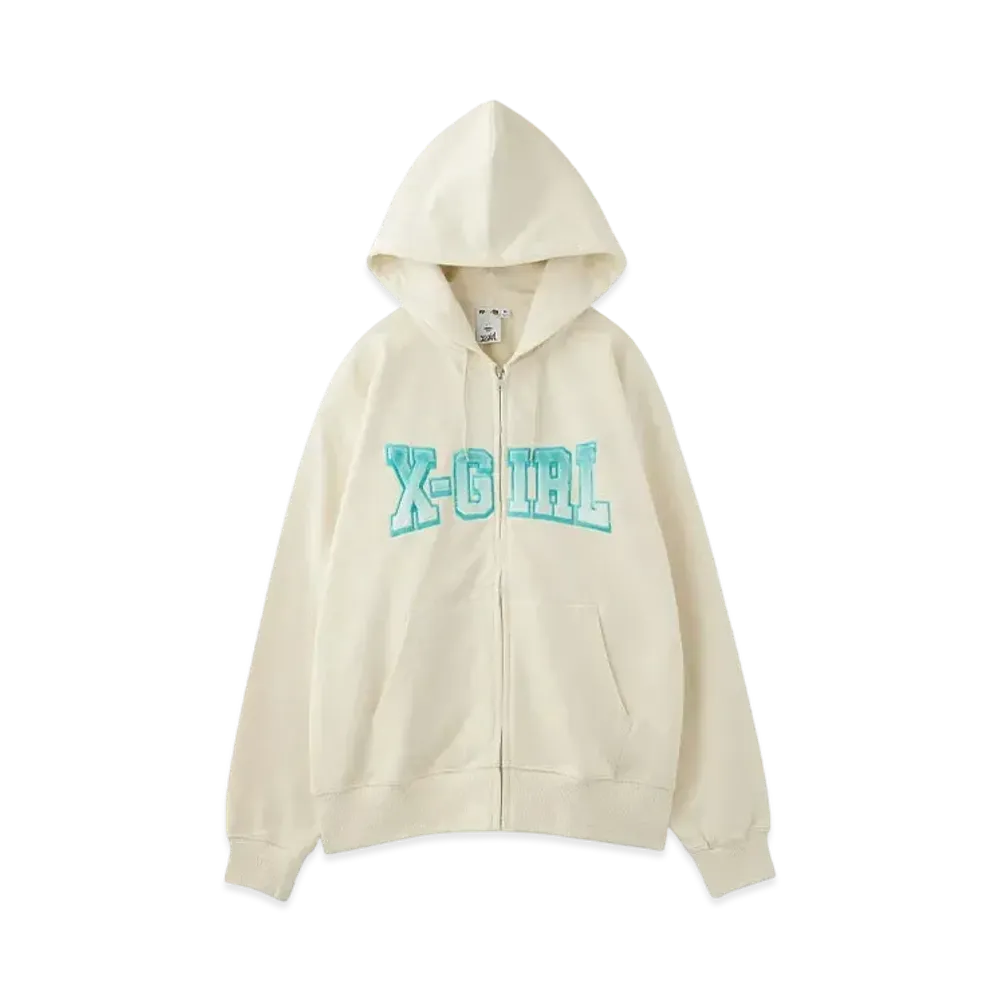 X-Girl Faux Fur Logo Zip Up Sweat Hoodie "White"