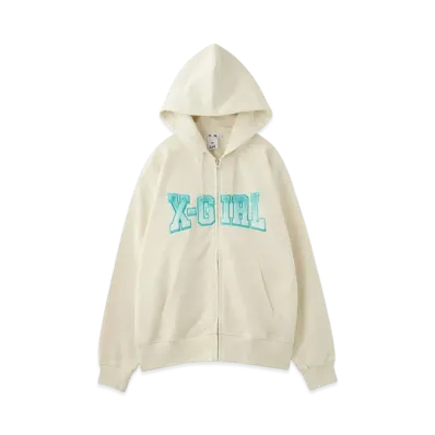 X-Girl Faux Fur Logo Zip Up Sweat Hoodie "White"