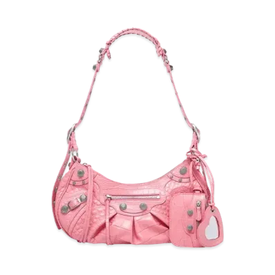 BALENCIAGA Le Cagole Small Shoulder Bag Crocodile Embossed "Pink"