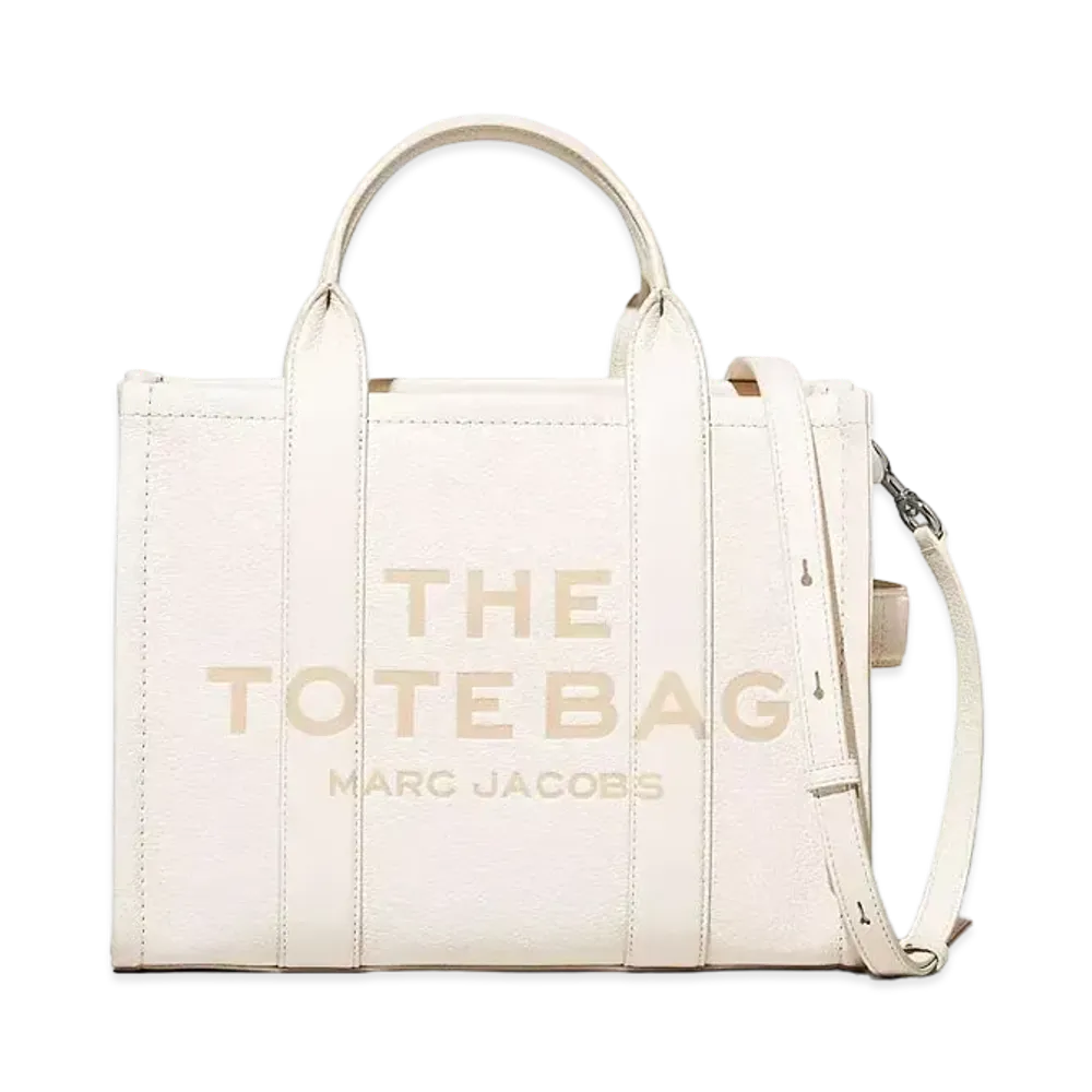 Marc Jacobs The Leather Medium Tote Bag "Cotton/Silver"