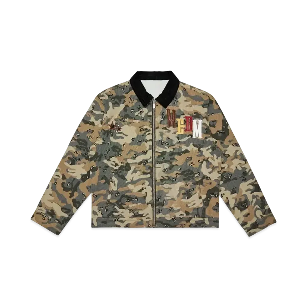 MR. ENJOY DA MONEY Camouflage Sticker Leather Embroidered Jacket "Brown"
