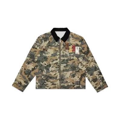 MR. ENJOY DA MONEY Camouflage Sticker Leather Embroidered Jacket "Brown"