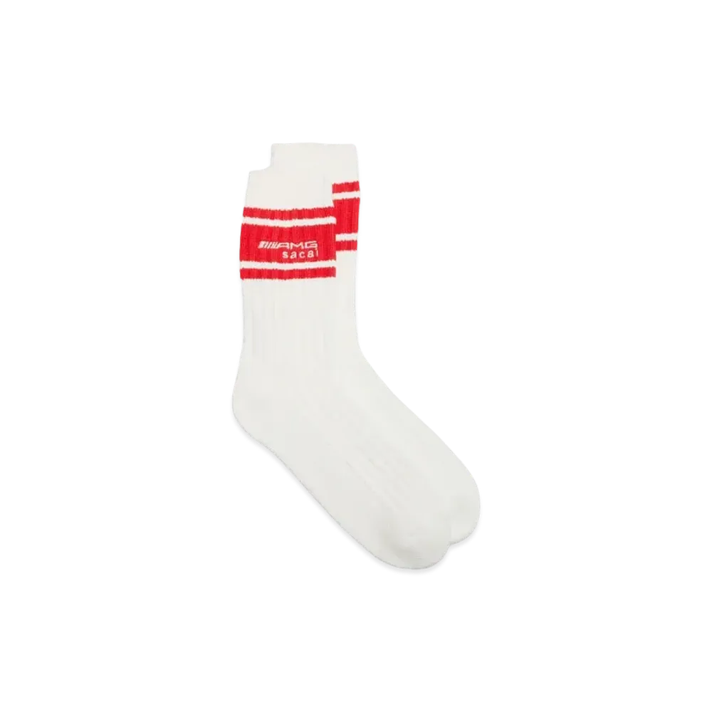 sacai x Mercedes AMG Logo Stripe Rib Crew Socks "White/Red"