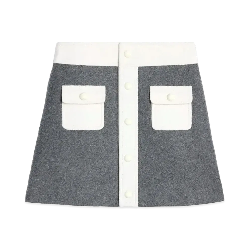 CELINE Trapeze Mini Skirt In Wool Cloth "Medium Gray"
