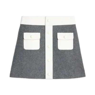 CELINE Trapeze Mini Skirt In Wool Cloth "Medium Gray"