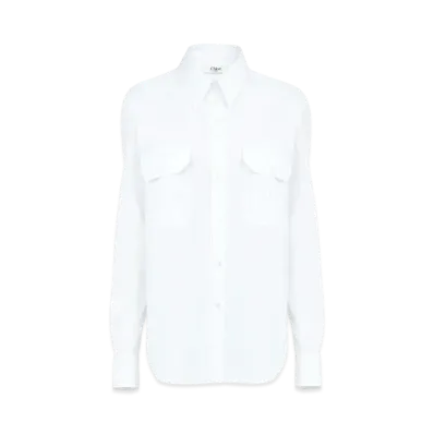 Chloe Classic Utilitarian Shirt In Cotton Poplin "White"
