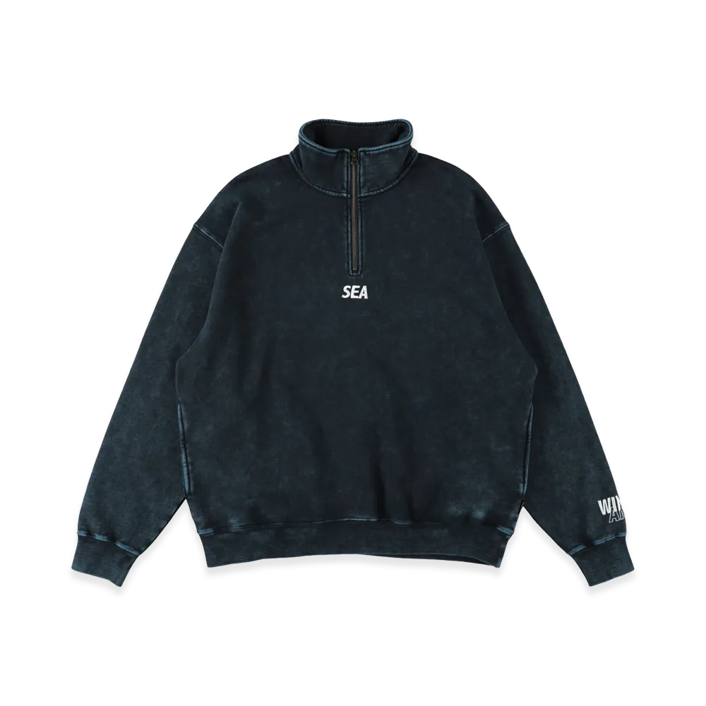 WIND AND SEA Aged Essential Half Zip Sweatshirts "Marine Blue"
