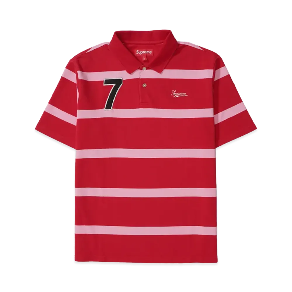 Supreme Cursive Polo "Red Stripe"