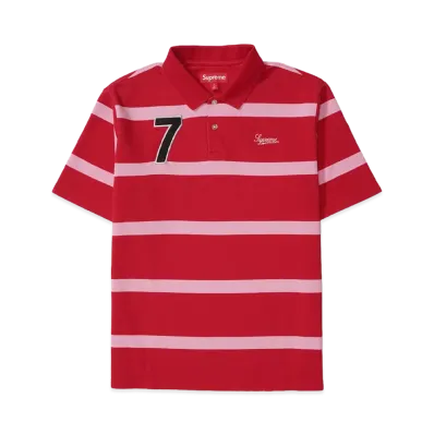 Supreme Cursive Polo "Red Stripe"