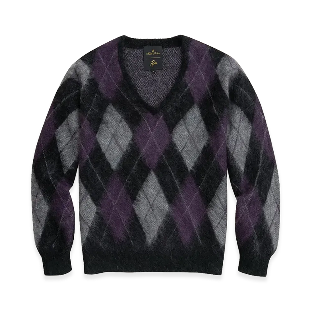 NEEDLES x Brooks Brothers Mohair/Wool Argyle V-Neck Sweater "Black/Purple"