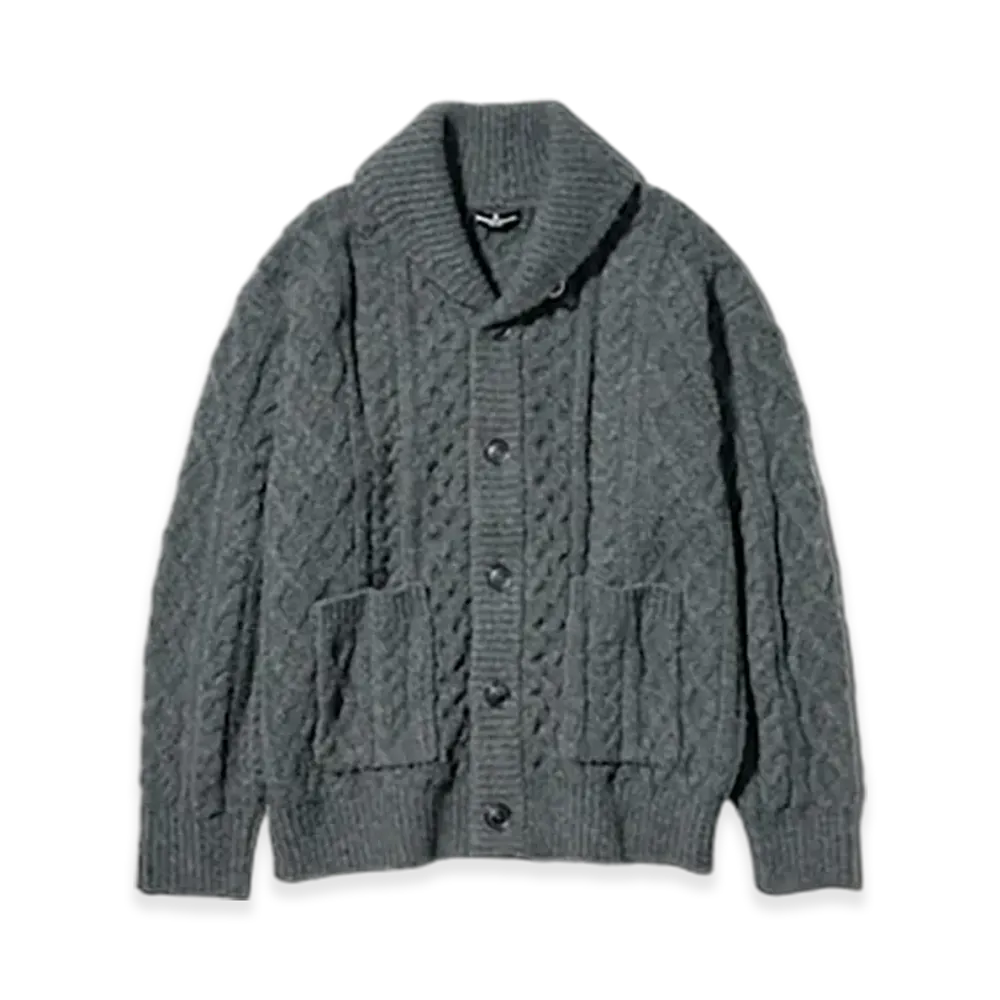 GU x ENGINEERED GARMENTS Cable Shawl Collar Cardigan "Gray"