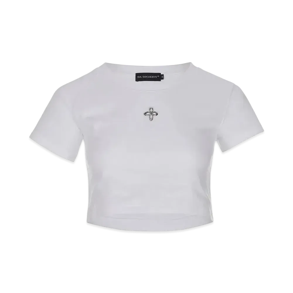 SURGERY Unbalance Metal Clover Logo Crop T-Shirt Women's "White"