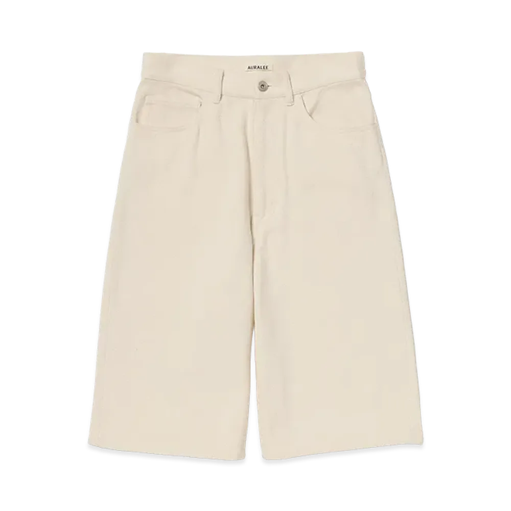 AURALEE Women's Silk Nep Denim 5P Wide Shorts "Ivory White"