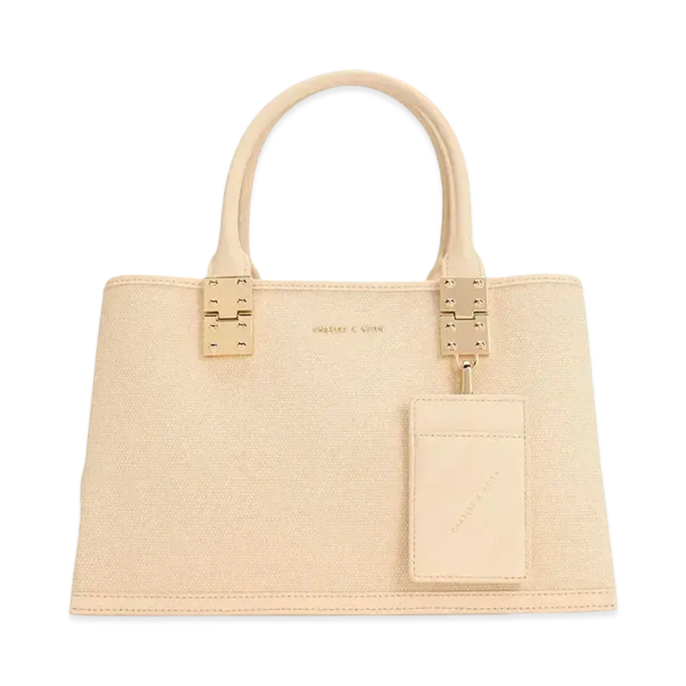 CHARLES & KEITH Canvas Double Top Handle Structure Bag "Beige"