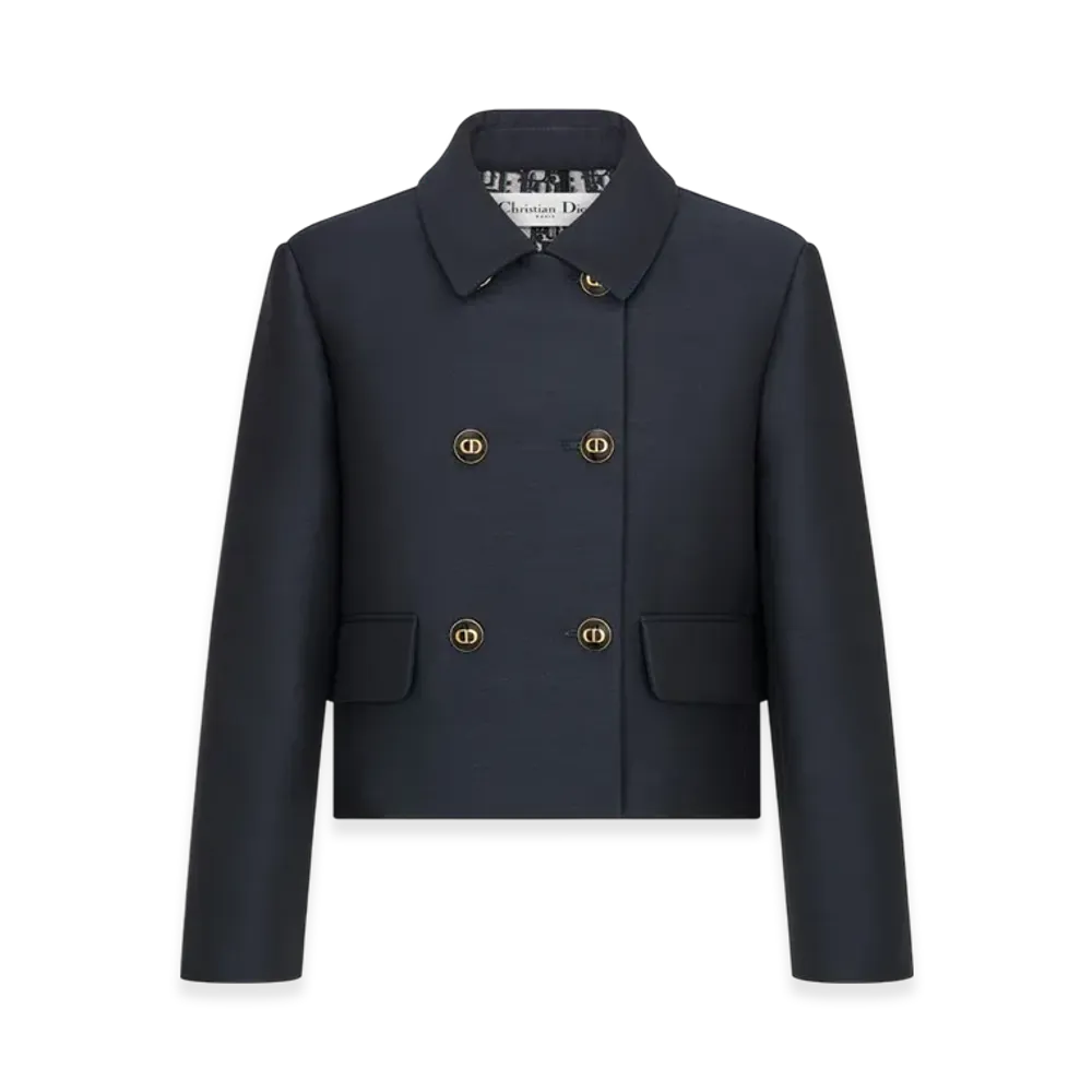 Dior Women's Cropped Jacket Silk Twill Wool "Navy Blue"