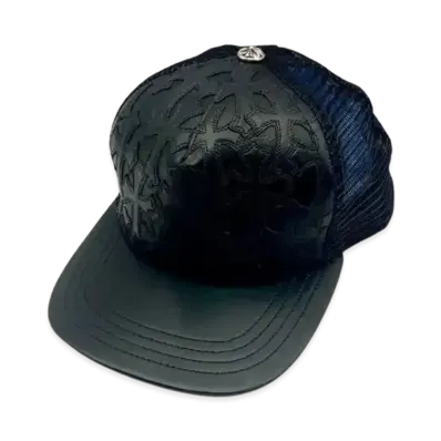 Chrome Hearts Cemetery Cross Leather Trucker Cap "Black"