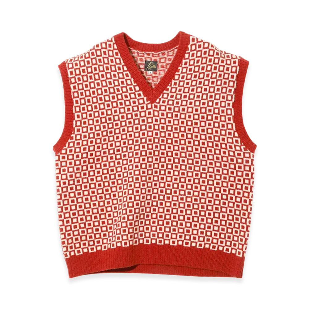 NEEDLES Shetland Knit Vest - Plaid "Red"