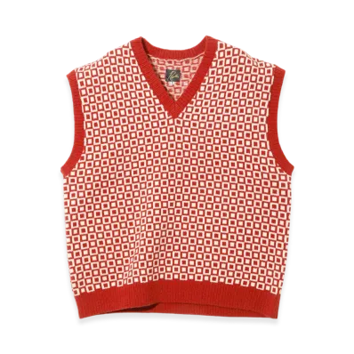 NEEDLES Shetland Knit Vest - Plaid "Red"