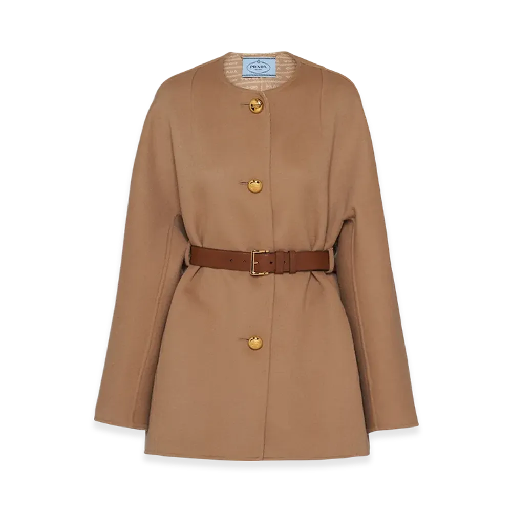 PRADA Women's Single-Breasted Double Wool Caban Jacket "Camel/White"