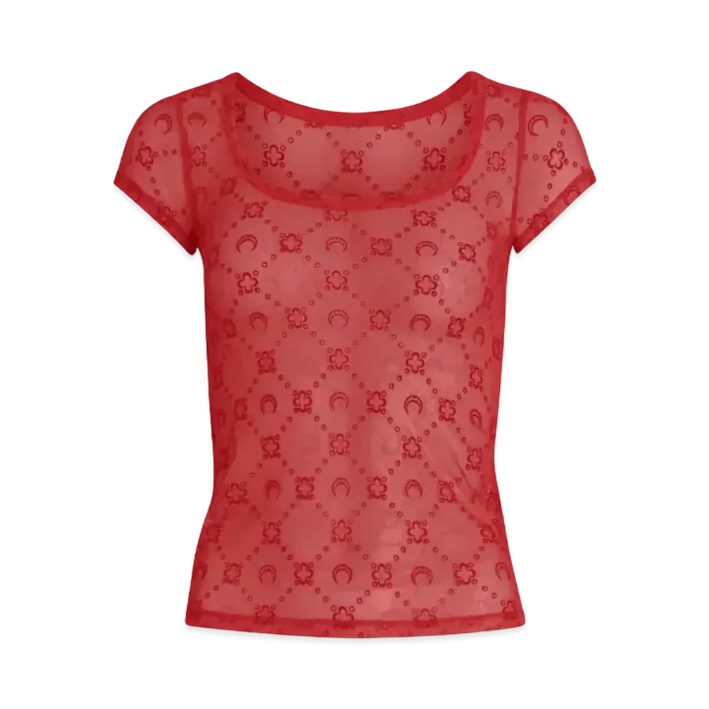 Marine Serre Moonogram Mesh Flock Fitted Top "Red"