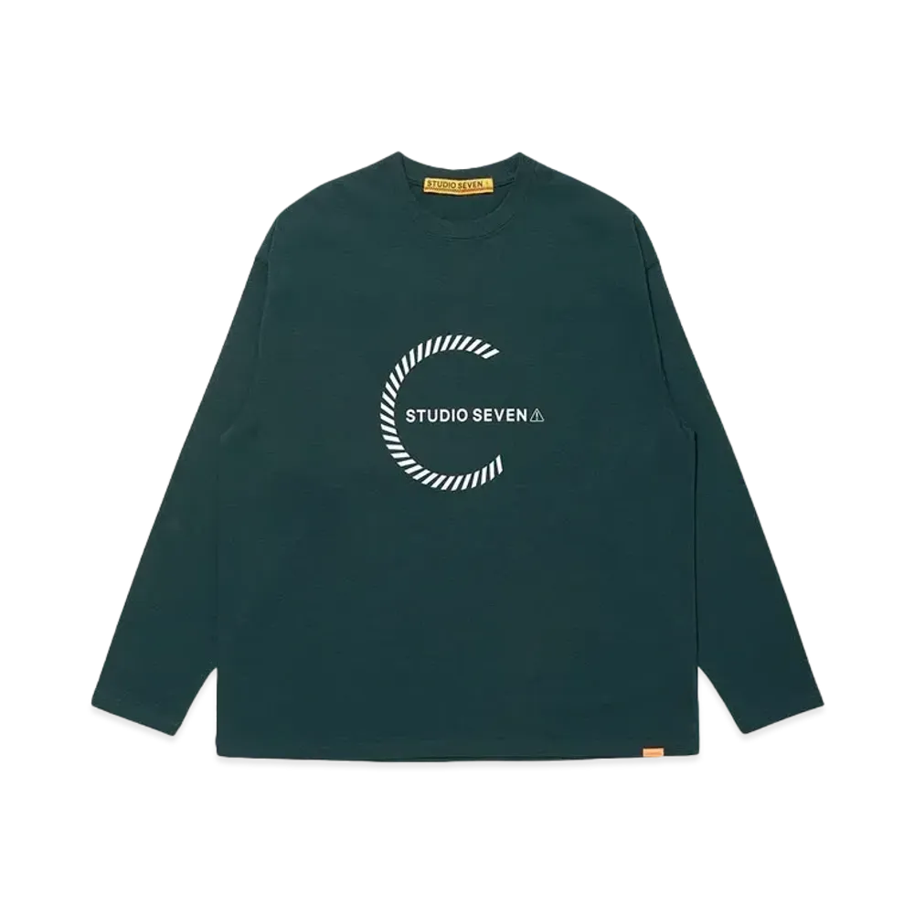 STUDIO SEVEN Circle Caution Logo LS Tee "DARK GREEN"